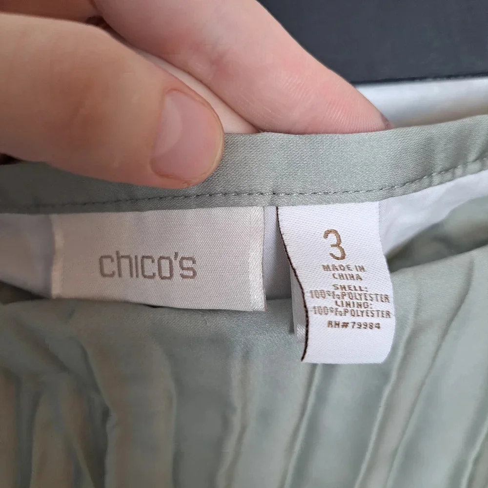 Chico's Green White Satin Accordion 90s Boho Ombre Fairy‎ Maxi Skirt Size XL - Picture 5 of 7